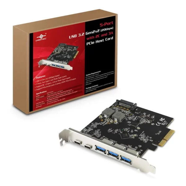 Vantec VATEC 5 PORTS USB3.2 GEN 2X2 (3 TYPE A; 2 TYPE C) PCIE X4 ADAPTOR
