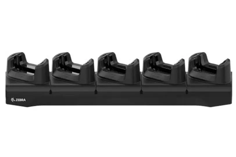 Zebra TC22/TC27 5-Slot Charge Only Cradle (shims included).  Supports device with boot/trigger handle after shim is removed. Pow