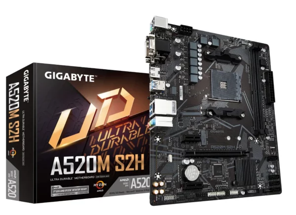 GIGABYTE A520M S2H Motherboard - Supports AMD Ryzen 5000 Series AM4 CPUs, 4+3 Phases Pure Digital VRM, up to 5100MHz DDR4 (OC),