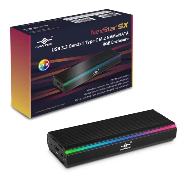 Vantec M.2  NVME & M.2 SATA SSD to USB 3.1 Gen 2 Type C  with RGB LED