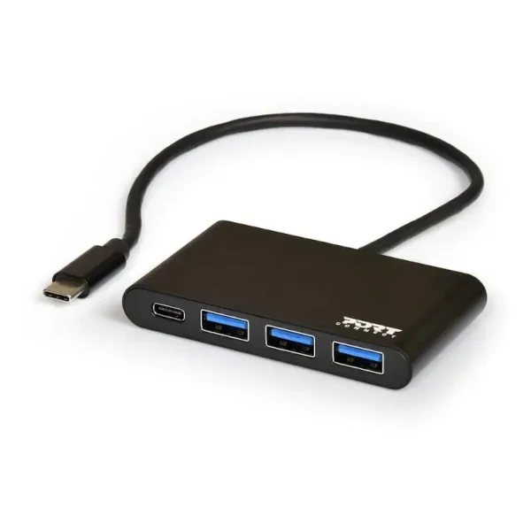 Port Designs Port USB Type-C to 3 x USB3.0 and 1 x Type-C PD 30cm 4 Port Hub - Black