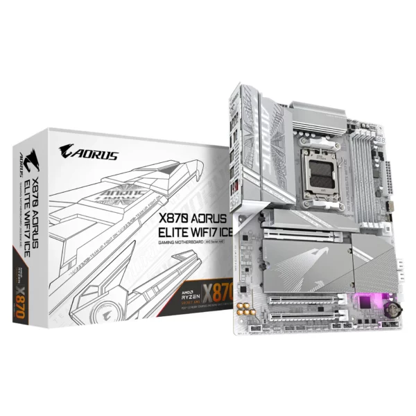 GIGABYTE X870 AORUS ELITE WIFI7 ICE Motherboard - Supports AMD Ryzen 9000 CPUs, 16+2+2 Phases Digital VRM, up to 8000MHz DDR5 (O