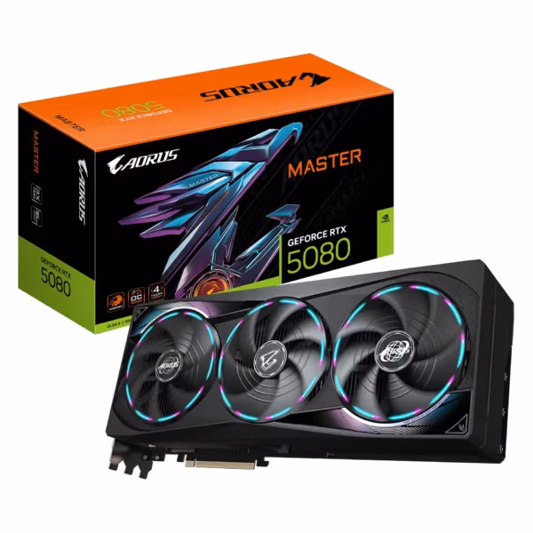 GIGABYTE AORUS GeForce RTX 5080 MASTER 16G Graphics Card - 16GB GDDR7, 256bit, PCI-E 5.0, 2805MHz Core Clock, 3 x DisplayPort, 1