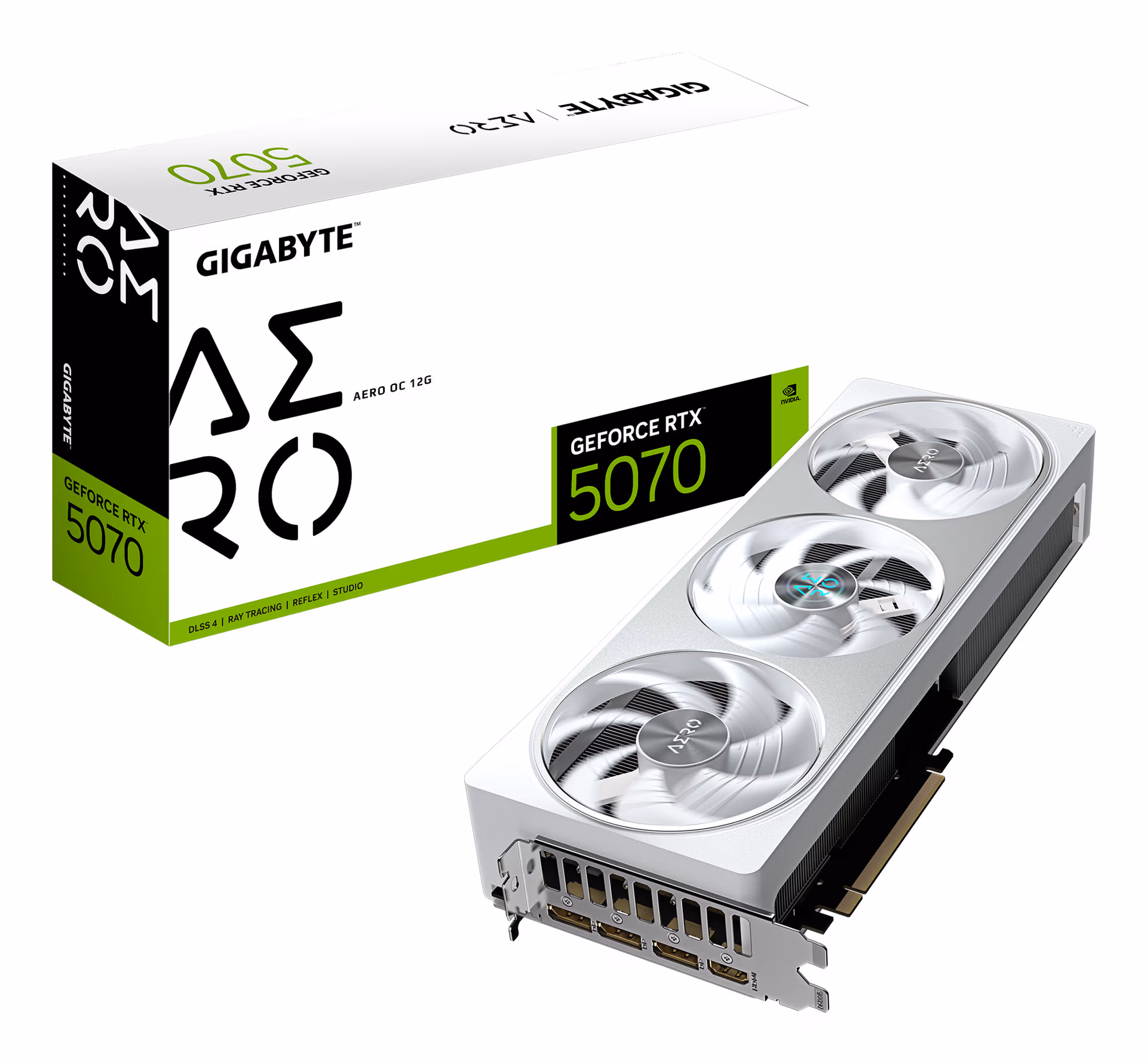 GIGABYTE GeForce RTX 5070 AERO OC 12G Graphics Card - 12GB GDDR7, 192bit, PCI-E 5.0, 2625 MHz Core Clock, 3 x DP 2.1a, 1 x HDMI