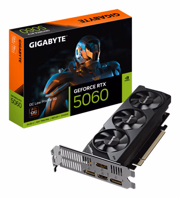 GIGABYTE GeForce RTX 5060 OC Low Profile 8G Graphics Card - 8GB GDDR7, 128bit, PCI-E 5.0, 2512 MHz Core Clock, 3 x DisplayPort,