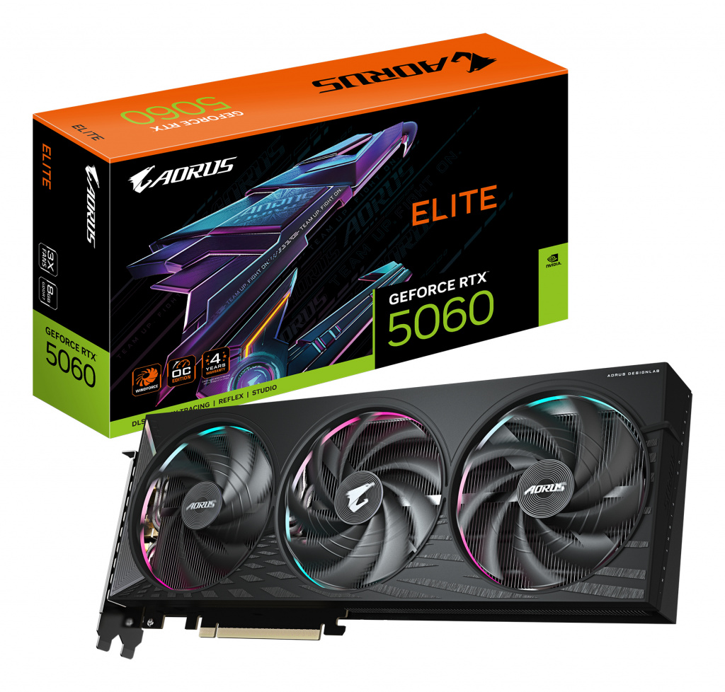 GIGABYTE AORUS GeForce RTX 5060 ELITE 8G Graphics Card - 8GB GDDR7, 128bit, PCI-E 5.0, 2722 MHz Core Clock, 3 x DisplayPort, 1