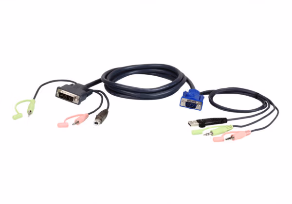 ATEN VGA USB to DVI 3m KVM cable Black, Blue, Green, Pink