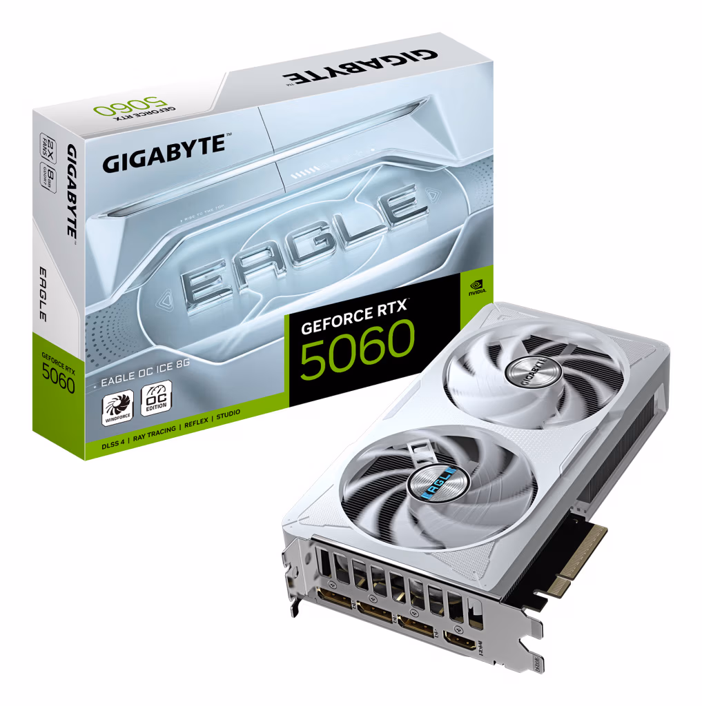 GIGABYTE GeForce RTX 5060 EAGLE OC ICE 8G Graphics Card - 8GB GDDR7, 128bit, PCI-E 5.0, 2550 MHz Core Clock, 3 x DisplayPort, 1