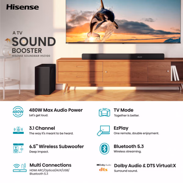 Hisense HS3100 soundbar speaker Black 3.1 channels 480 W - Image 4