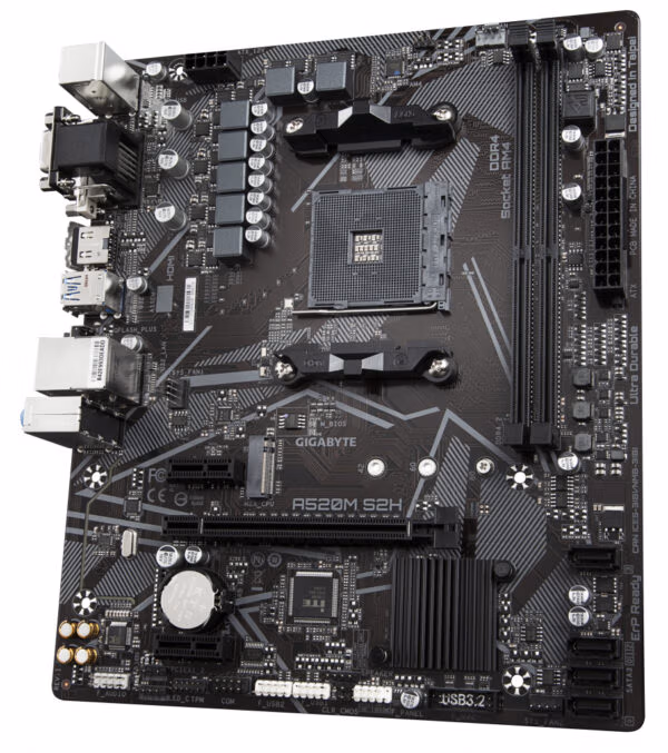 GIGABYTE A520M S2H Motherboard - Supports AMD Ryzen 5000 Series AM4 CPUs, 4+3 Phases Pure Digital VRM, up to 5100MHz DDR4 (OC), - Image 2