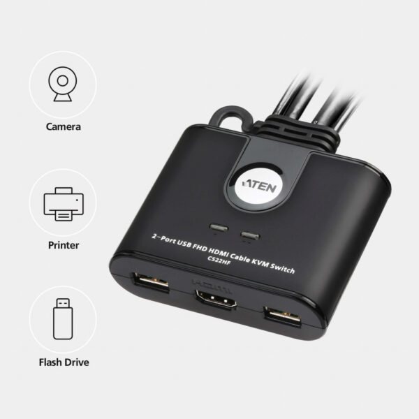 ATEN 2-Port USB FHD HDMI Cable KVM Switch - Image 2