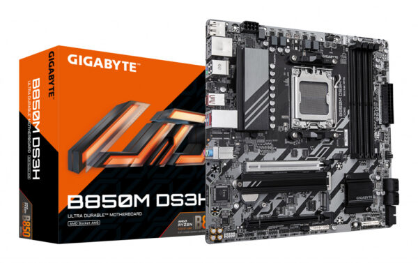 GIGABYTE B850M DS3H Motherboard - AMD Ryzen 9000 Series CPUs, 16+2+2 Phases Digital VRM, up to 8200MHz DDR5 (OC), 1xPCIe 5.0 +