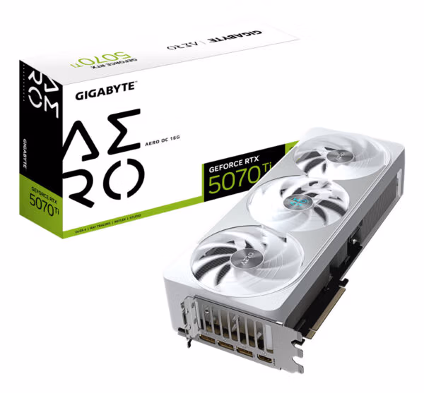 GIGABYTE GeForce RTX 5070 Ti AERO OC 16G Graphics Card - 16GB GDDR7, 256bit, PCI-E 5.0, 2588 MHz Core Clock, 3 x DP 2.1a, 1 x HD