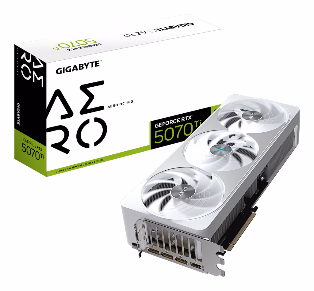 GIGABYTE GeForce RTX 5070 Ti AERO OC 16G Graphics Card - 16GB GDDR7, 256bit, PCI-E 5.0, 2588 MHz Core Clock, 3 x DP 2.1a, 1 x HD