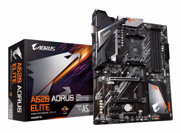 GIGABYTE A520 AORUS ELITE Motherboard - Supports AMD Ryzen 5000 Series AM4 CPUs, 5+3 Phases Pure Digital VRM, up to 4733MHz DDR
