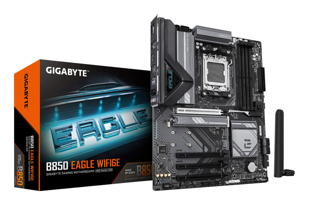 GIGABYTE B850 EAGLE WIFI6E Motherboard - AMD Ryzen 9000 Series CPUs, 8+2+2 Phases Digital VRM, up to 8200MHz DDR5 (OC), 1xPCIe