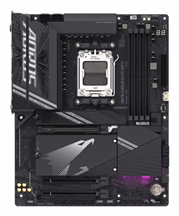 GIGABYTE X870 AORUS ELITE WIFI7 Motherboard - Supports AMD Ryzen 9000 CPUs, 16+2+2 phases VRM, up to 8000MHz DDR5 (OC), 3xPCIe - Image 2