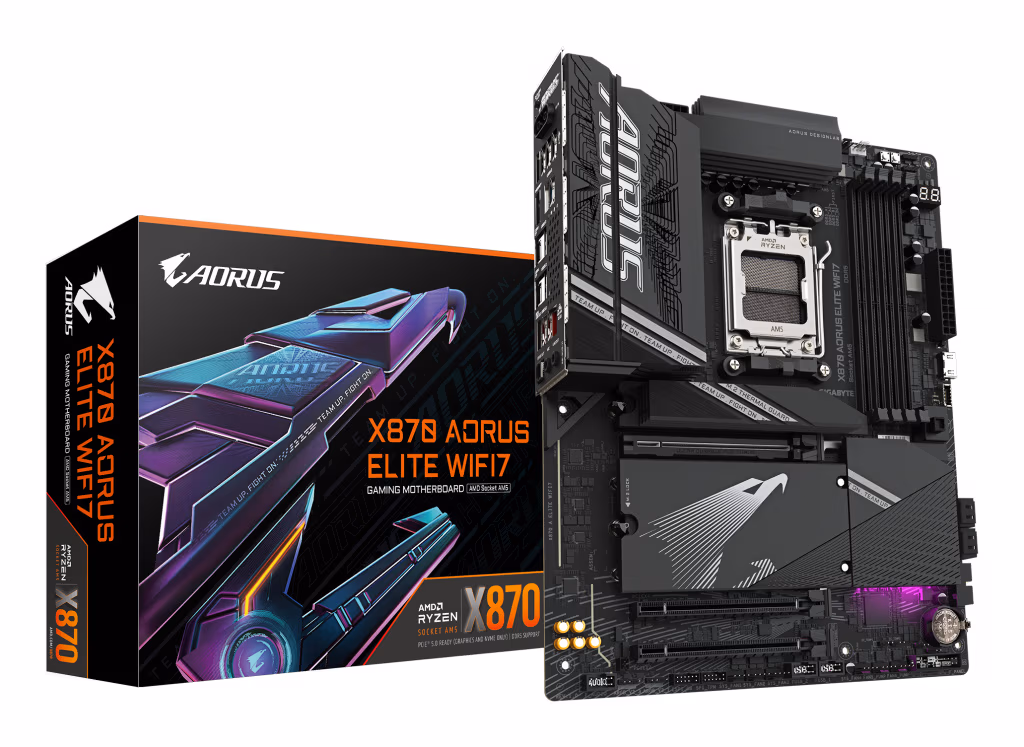 GIGABYTE X870 AORUS ELITE WIFI7 Motherboard - Supports AMD Ryzen 9000 CPUs, 16+2+2 phases VRM, up to 8000MHz DDR5 (OC), 3xPCIe