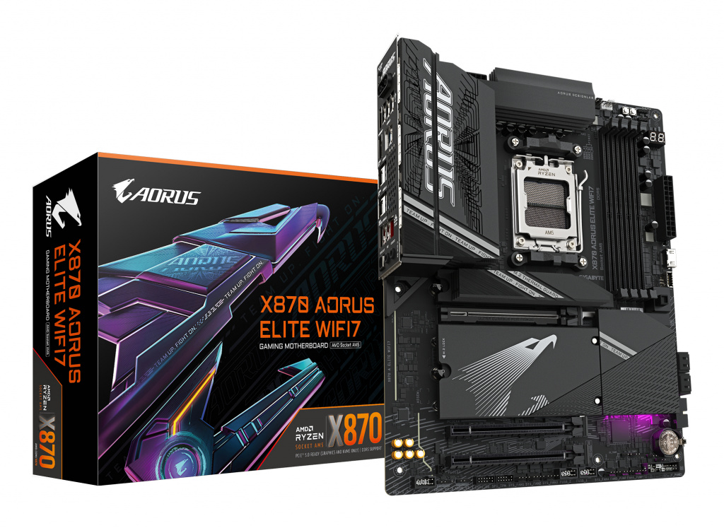 GIGABYTE X870 AORUS ELITE WIFI7 Motherboard - Supports AMD Ryzen 9000 CPUs, 16+2+2 phases VRM, up to 8000MHz DDR5 (OC), 3xPCIe