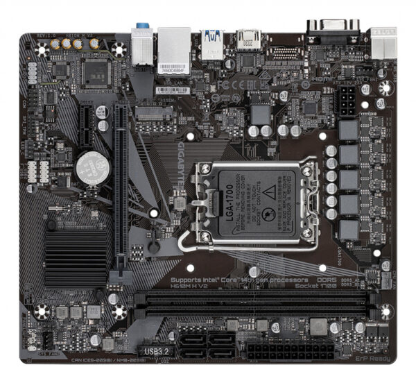 GIGABYTE H610M H V2 Motherboard - Supports Intel Core 14th CPUs, 4+1+1 Hybrid Digital VRM, up to 5600MHz DDR5, 1xPCIe 3.0 M.2, - Image 4