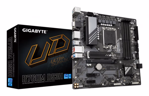 GIGABYTE B760M DS3H Motherboard - Supports Intel Core 14th Gen CPUs, 6+2+1 Phases Digital VRM, up to 7600MHz DDR5 (OC), 2xPCIe