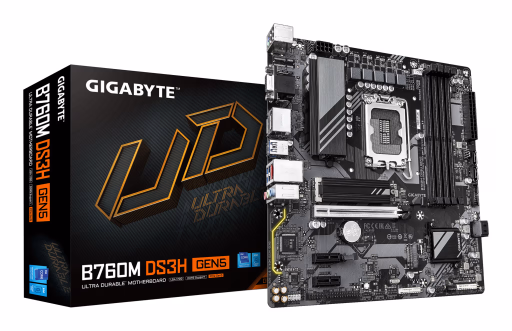 GIGABYTE B760M DS3H GEN5 Motherboard - Supports Intel Core 14th Gen CPUs, 6+2+1 Phases Digital VRM, up to 5600MHz DDR4, 2xPCIe 4