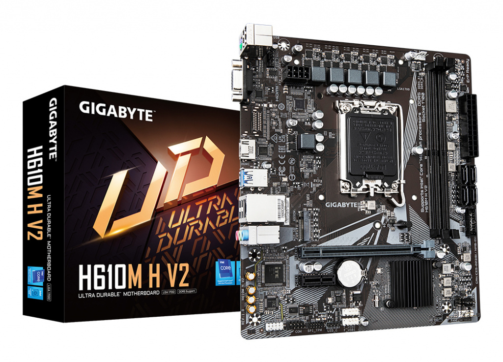 GIGABYTE H610M H V2 Motherboard - Supports Intel Core 14th CPUs, 4+1+1 Hybrid Digital VRM, up to 5600MHz DDR5, 1xPCIe 3.0 M.2,