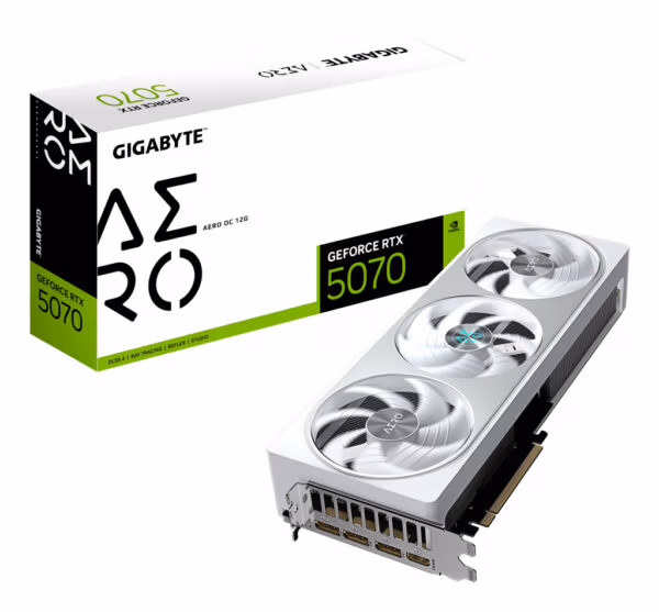 GIGABYTE GeForce RTX 5070 AERO OC 12G Graphics Card - 12GB GDDR7, 192bit, PCI-E 5.0, 2625 MHz Core Clock, 3 x DP 2.1a, 1 x HDMI
