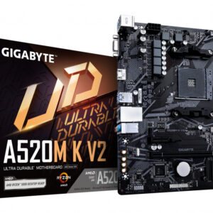 GIGABYTE A520M K V2 Motherboard - Supports AMD Ryzen 5000 Series AM4 CPUs, up to 5100MHz DDR4 (OC), PCIe Gen3 x4 M.2, GbE LAN,