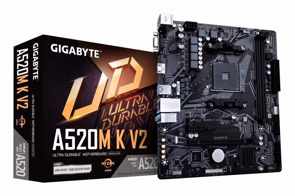 GIGABYTE A520M K V2 Motherboard - Supports AMD Ryzen 5000 Series AM4 CPUs, up to 5100MHz DDR4 (OC), PCIe Gen3 x4 M.2, GbE LAN,