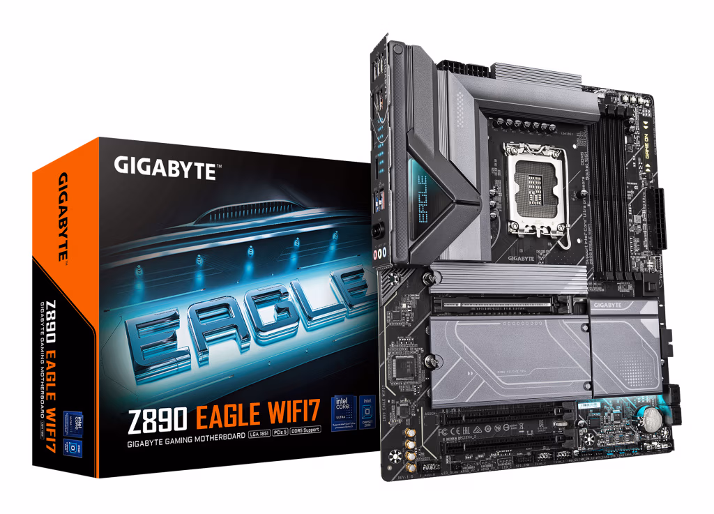 GIGABYTE Z890 EAGLE WIFI7 Motherboard - Supports Intel Core Ultra (Series 2) CPUs, 14+1+2 phases VRM, up to 8800MHz DDR5 (OC), 1