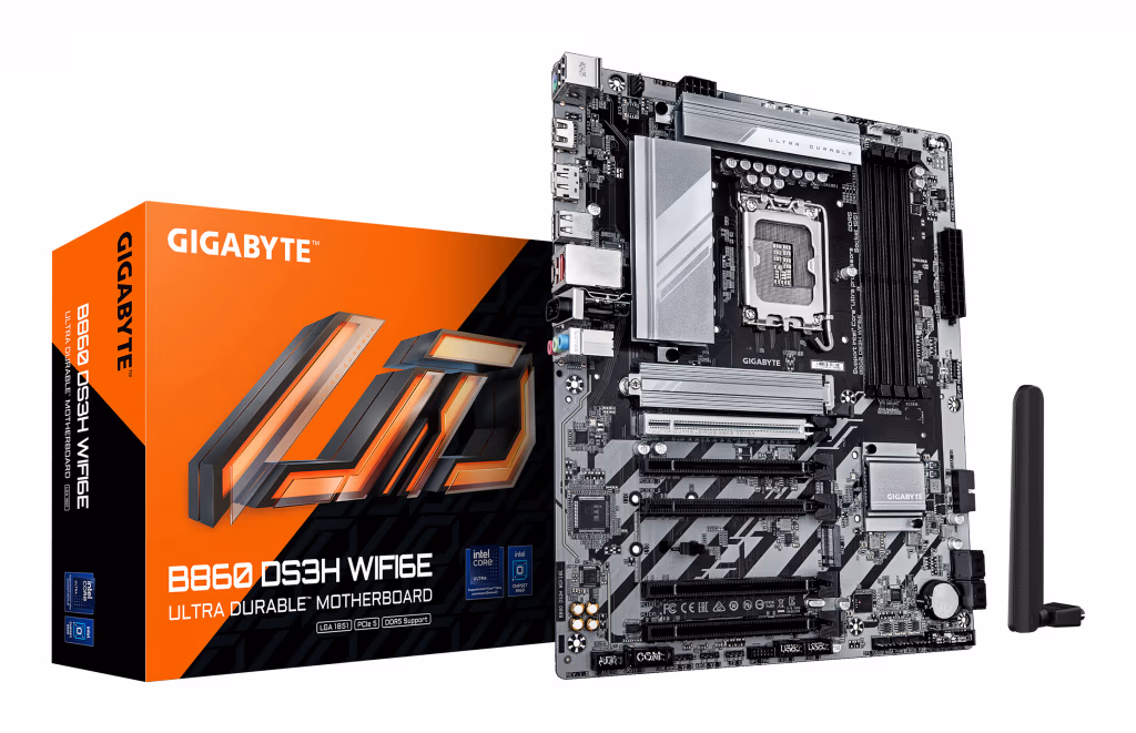 GIGABYTE B860 DS3H WIFI6E Motherboard - Intel Core Ultra Series CPUs, 8+1+2+2 Phases VRM, up to 9066MHz DDR5, 1xPCIe 5.0 + 1xPCI