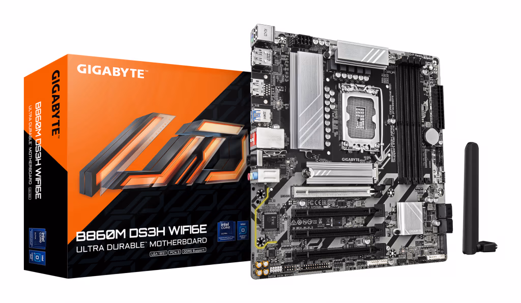 GIGABYTE B860M DS3H WIFI6E Motherboard - Intel Core Ultra Series CPUs, 5+1+2+1 Phases VRM, up to 9066MHz DDR5, 1xPCIe 5.0 + 1xPC