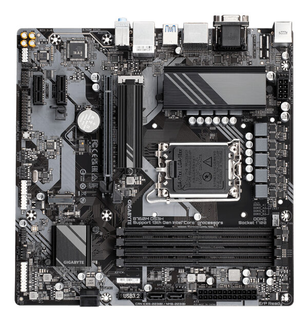 GIGABYTE B760M DS3H Motherboard - Supports Intel Core 14th Gen CPUs, 6+2+1 Phases Digital VRM, up to 7600MHz DDR5 (OC), 2xPCIe - Image 4
