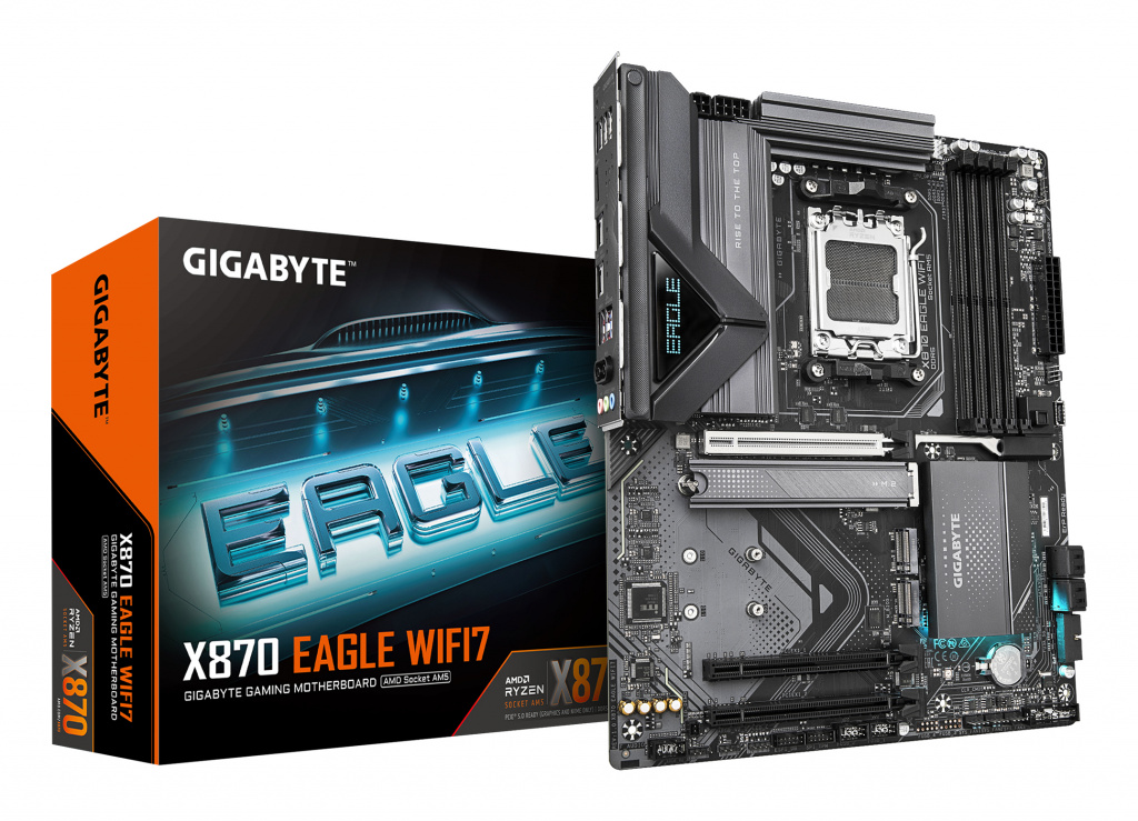 GIGABYTE X870 EAGLE WIFI7 Motherboard - Supports AMD Ryzen 9000 CPUs, 14+2+2 phases VRM, up to 8000MHz DDR5 (OC), 1xPCIe 5.0 +
