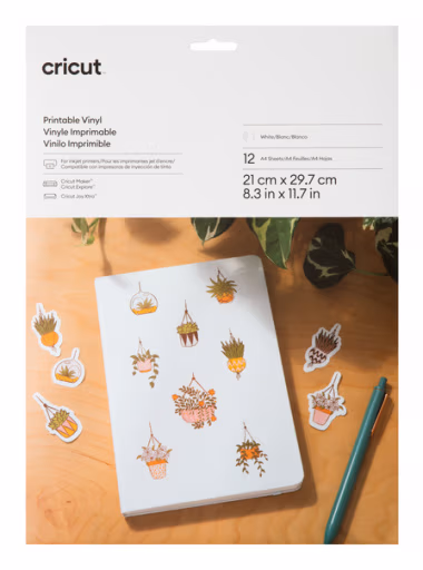 Cricut 2010363 - Cricut Printable Vinyl Transparent; 12 sheets 8.3 in x 11.7 in (21 cm x 29.7 cm); Requires inkjet printer; Comp