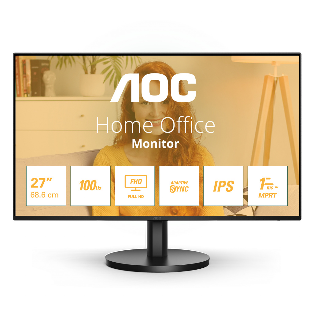 AOC-27B3HA3 Monitor|27 inch |IPS FHD 1920x1080 120Hz|1ms|300nits|HDMI VGA|VESA|Speakers|Internal Power Supply|3YR Warranty