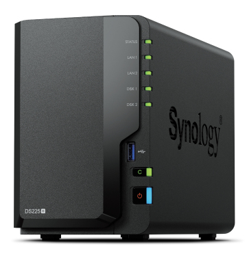 Synology DS225+ 2 Bay Desktop NAS Intel Celeron J4125 4C 2GB soldered DDR4 non-ECC (one open RAM slot; max 6GB RAM)