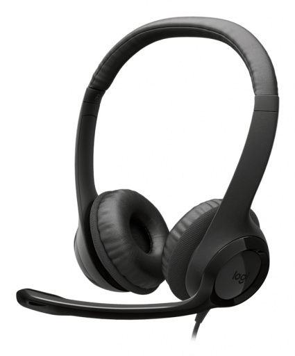 Logitech LOGI H390 981-001576 Black USB-C Stereo headset adjustable headband Noise cancelling Mic rotating microphone