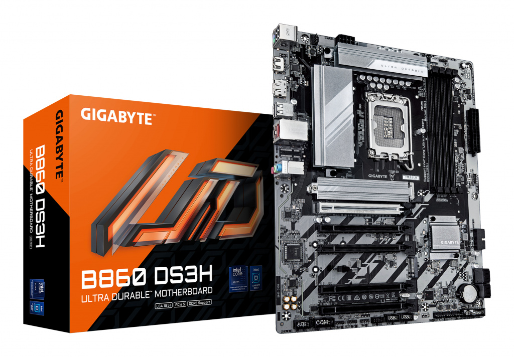 GIGABYTE B860 DS3H Motherboard - Supports Intel Core Ultra CPUs, 8+1+2+2 phases VRM, up to 9066MHz DDR5, 1xPCIe 5.0 + 1xPCIe 4.0