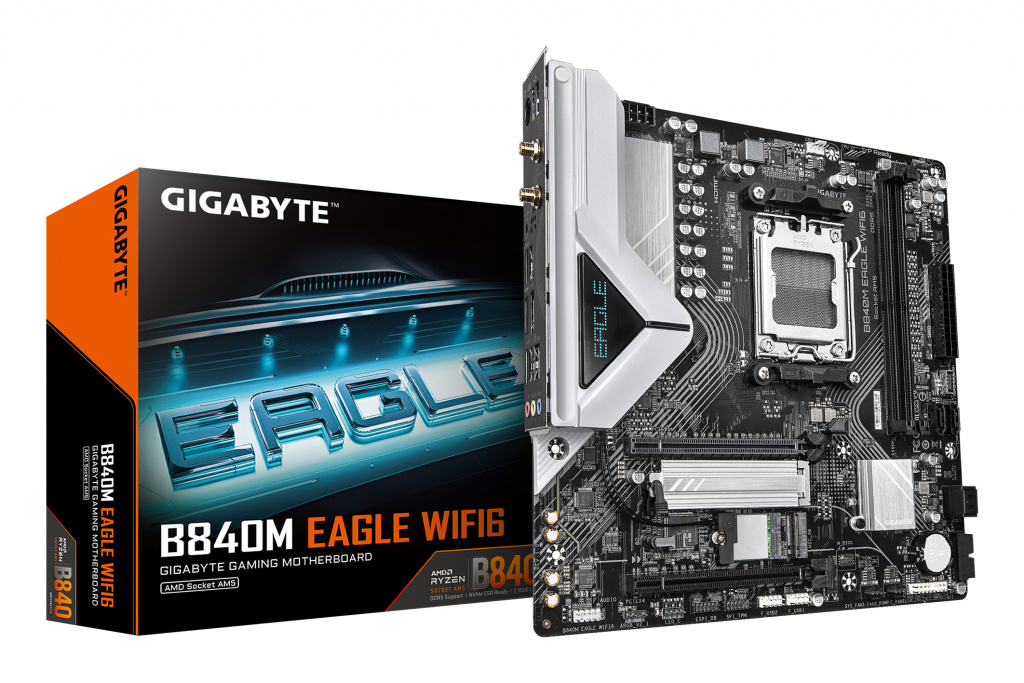 GIGABYTE B840M EAGLE WIFI6 Motherboard - AMD Ryzen 9000 CPUs, 5+2+2 Phases VRM, up to 7600MHz DDR5(O.C), 1xPCIe 4.0 + 1xPCIe 3.0