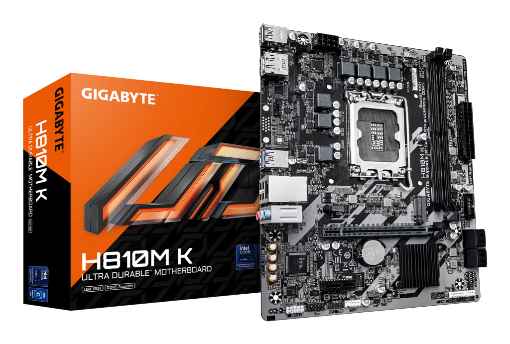 GIGABYTE H810M K Motherboard - Intel Core Ultra (Series 2) CPUs, 3+1+2 Phases VRM, up to 6400MHz DDR5, 1xPCIe 4.0 M.2, 1GbE LAN,