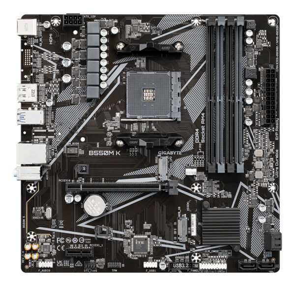 GIGABYTE B550M K Motherboard - AMD Ryzen 5000 CPUs, up to 4733MHz DDR4, 1xPCIe 4.0 + 1xPCIe 3.0 M.2, 1GbE LAN, USB 3.2 Gen 1 - Image 2