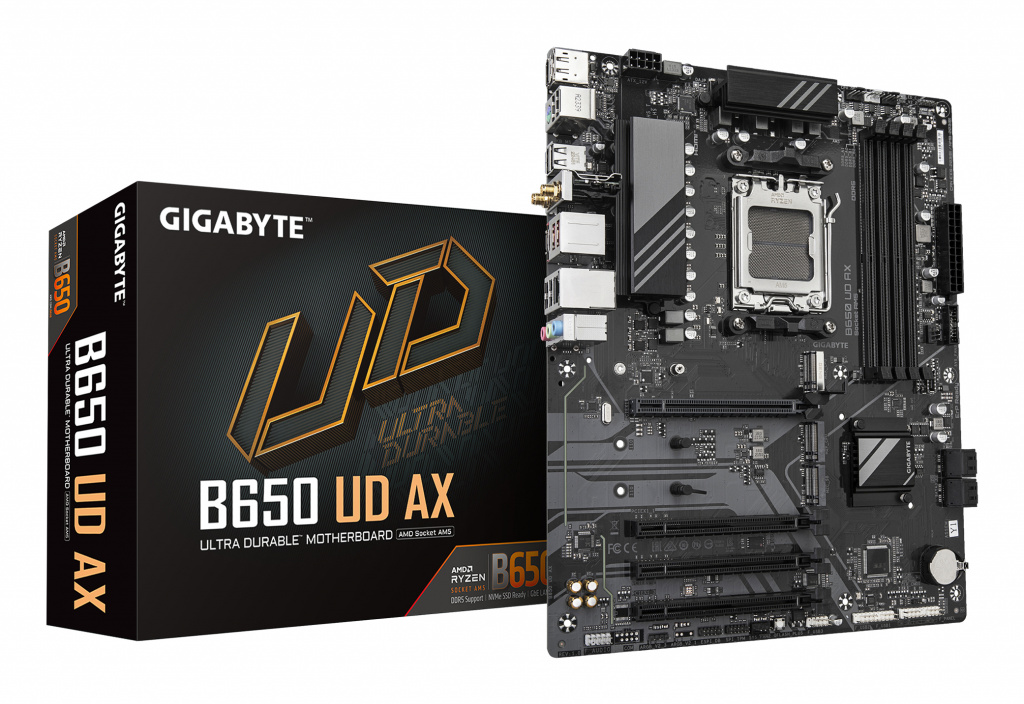 GIGABYTE B650 UD AX Motherboard - AMD Ryzen 9000 Series CPUs, 6+2+2 Phases VRM, up to 7600MHz DDR5 (OC), 1xPCIe 5.0 + 2xPCIe 4.0