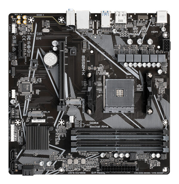 GIGABYTE B550M K Motherboard - AMD Ryzen 5000 CPUs, up to 4733MHz DDR4, 1xPCIe 4.0 + 1xPCIe 3.0 M.2, 1GbE LAN, USB 3.2 Gen 1 - Image 4