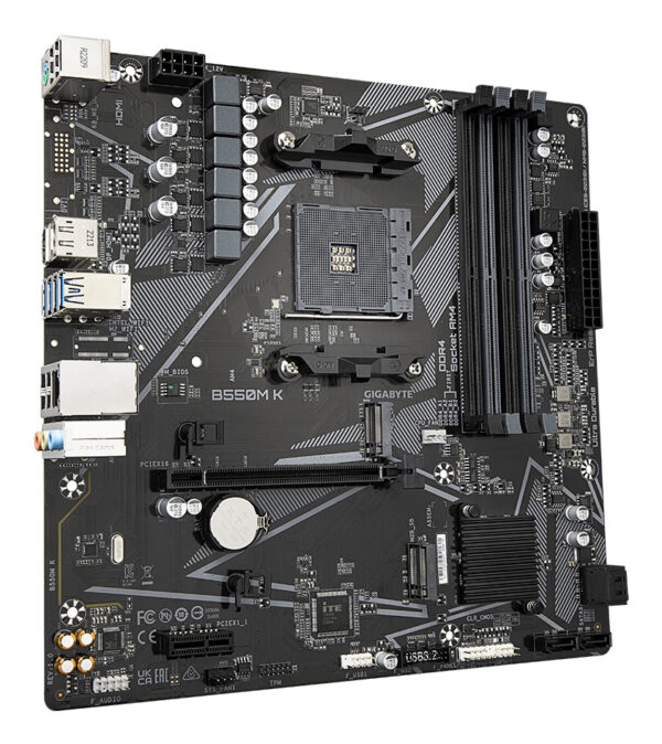 GIGABYTE B550M K Motherboard - AMD Ryzen 5000 CPUs, up to 4733MHz DDR4, 1xPCIe 4.0 + 1xPCIe 3.0 M.2, 1GbE LAN, USB 3.2 Gen 1 - Image 3