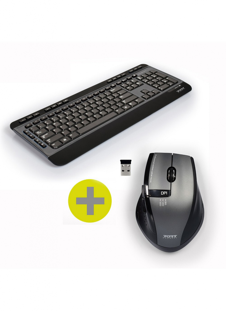 Port Designs 900901-US keyboard Mouse included Office RF Wireless QWERTY US English Black