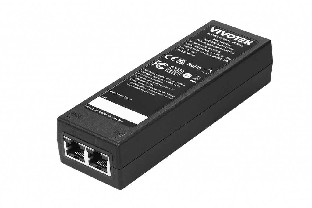 VIVOTEK AP-GIC-011A-030 PoE adapter Fast Ethernet, Gigabit Ethernet 55 V